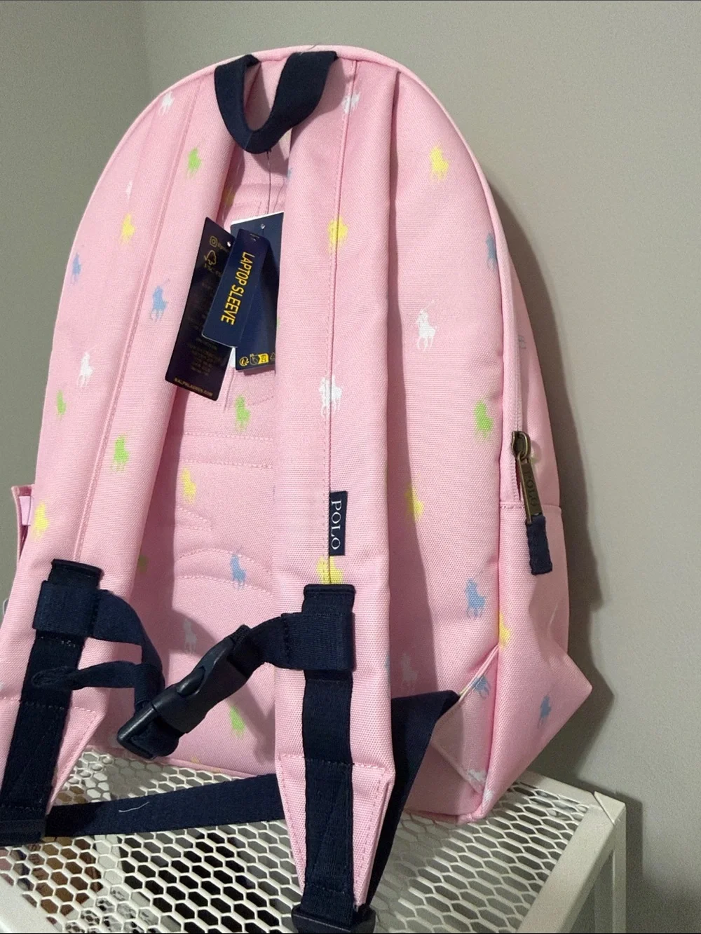 Ralph Lauren Pink Backpack with Multicolor Pony Motif